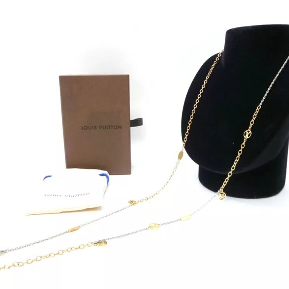 LOUIS VUITTON Sautoir Logo LV Long Necklace M68075 Gold/Silver - Picture 1 of 9
